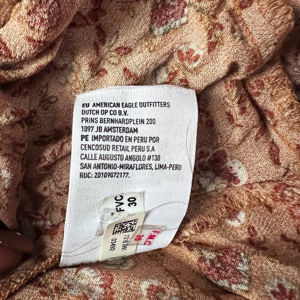 American Eagle Bohemian Flowy Fit Long Puffy Sleeve Floral Mini Dress Orange S - Picture 5 of 6